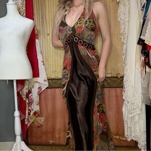 Y2K Silk Robbie Bee Multicolor Backless Dress